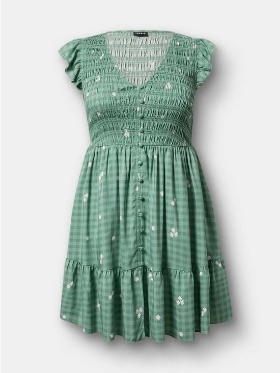 Torrid Dresses & Skirts - TORRID Smocked Bodice Mini Dress - - Good Day Daisies Green